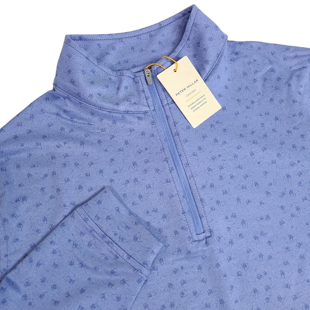 Peter Millar Perth Carts Performance Quarter-Zip Golf Pullover Port Blue NWT